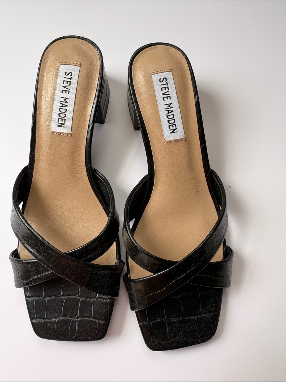 Steve Madden Black Croc-Embossed Slide Sandals